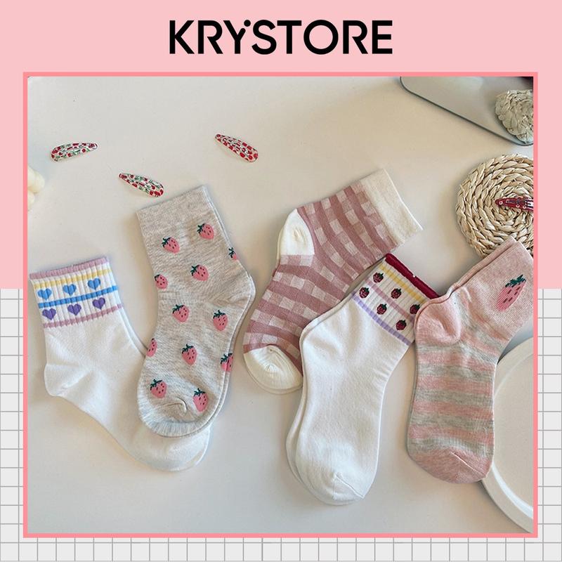 Tất cao cổ dâu tây vớ kẻ sọc Hàn Quốc chất đẹp TC16