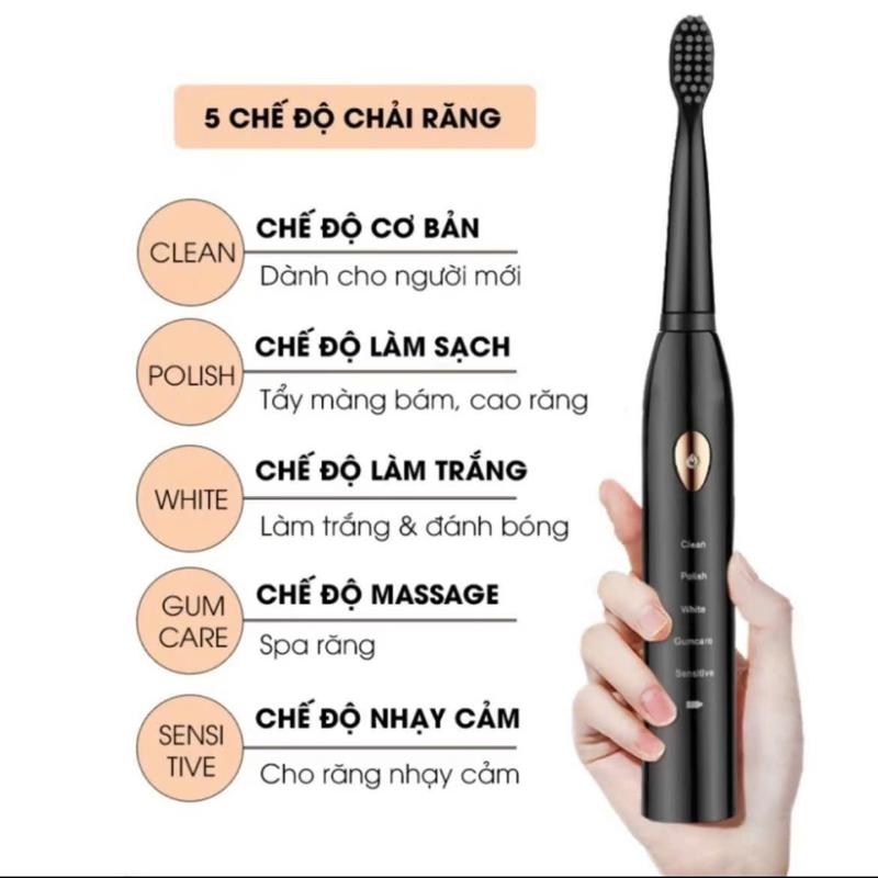 Bàn Chải Đánh Răng Điện Vệ Sinh 5 Chế Độ Pin Sạc 1200MAH, Kèm Dây Cắm Sạc USD, Kèm Đầu Thay Thế Tiện Dụng, Kiểu Dáng Cute 8