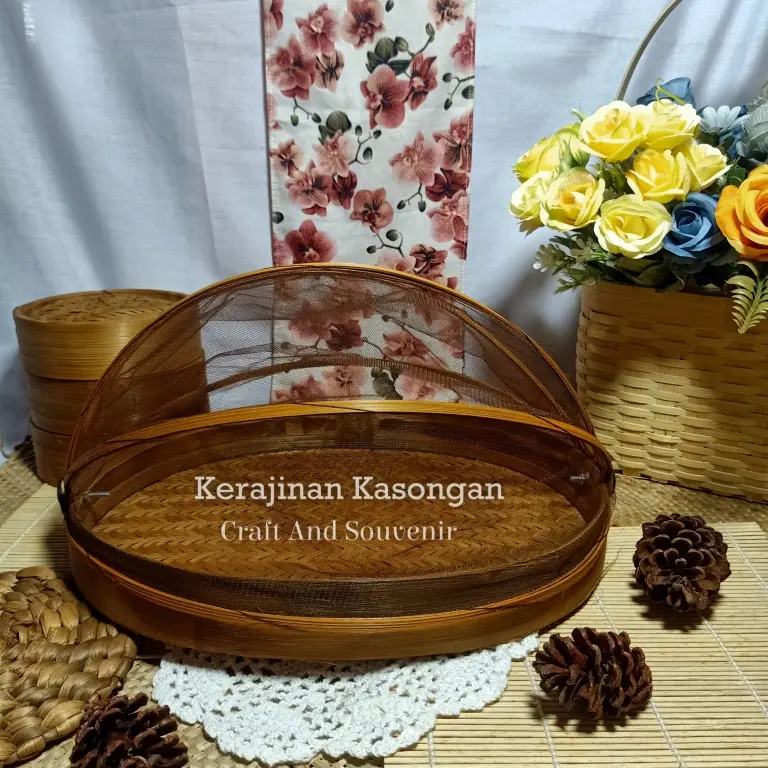 (B125) Tudung saji oval datar 31x27/Hampers/Kado/Wadah Parcel/tempat makanan/tempat buah/tempat sayur/ tudung saji oval/ tudu saji anyaman bambu 3