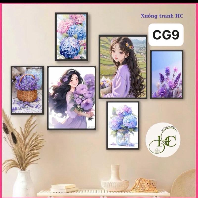{35Mẫu} Set 6  tranh decor treo tường , tranh dán tường  chủ đề  cô gái nghệ thuật ,  anime, Decor Tường , decor phòng tranh treo tranh  tết 2025