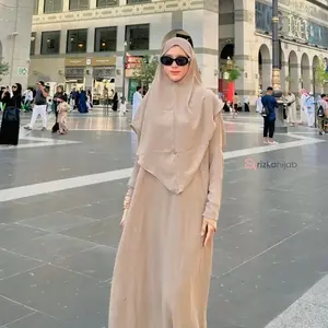 RIZKA HIJAB Mecca Set Abaya Bergo Khimar Gamis Syar'i Crinckle Adem Polos Arab Umroh Haji Muslim Wanita