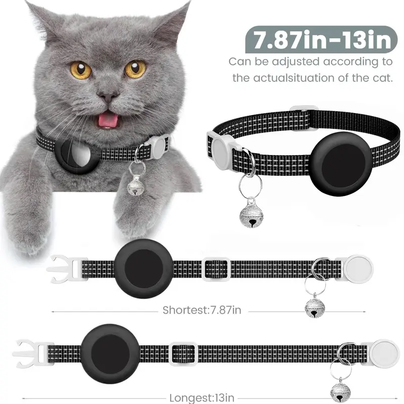 Vòng Cổ Mèo Con Phản Quang, Tag Apple Air Tag Vòng Cổ Mèo, Vòng Cổ Mèo GPS, Có Giá Đỡ AirTag Và Chuông, Vòng Cổ Mèo Theo Dõi Nhẹ Cho Bé Gái, Bé Trai, Mèo, Mèo Con, Chó Con, Thiết Yếu airtag cho Mèo 4