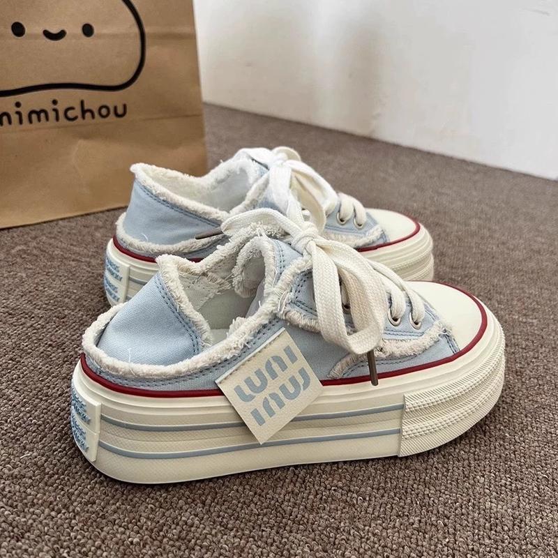 Giày nữ đạp gót Hàn Quốc kiểu dáng mới chất vải mềm dễ làm sạch đế cao su 5cm đi chơi đi học DOZIMAX