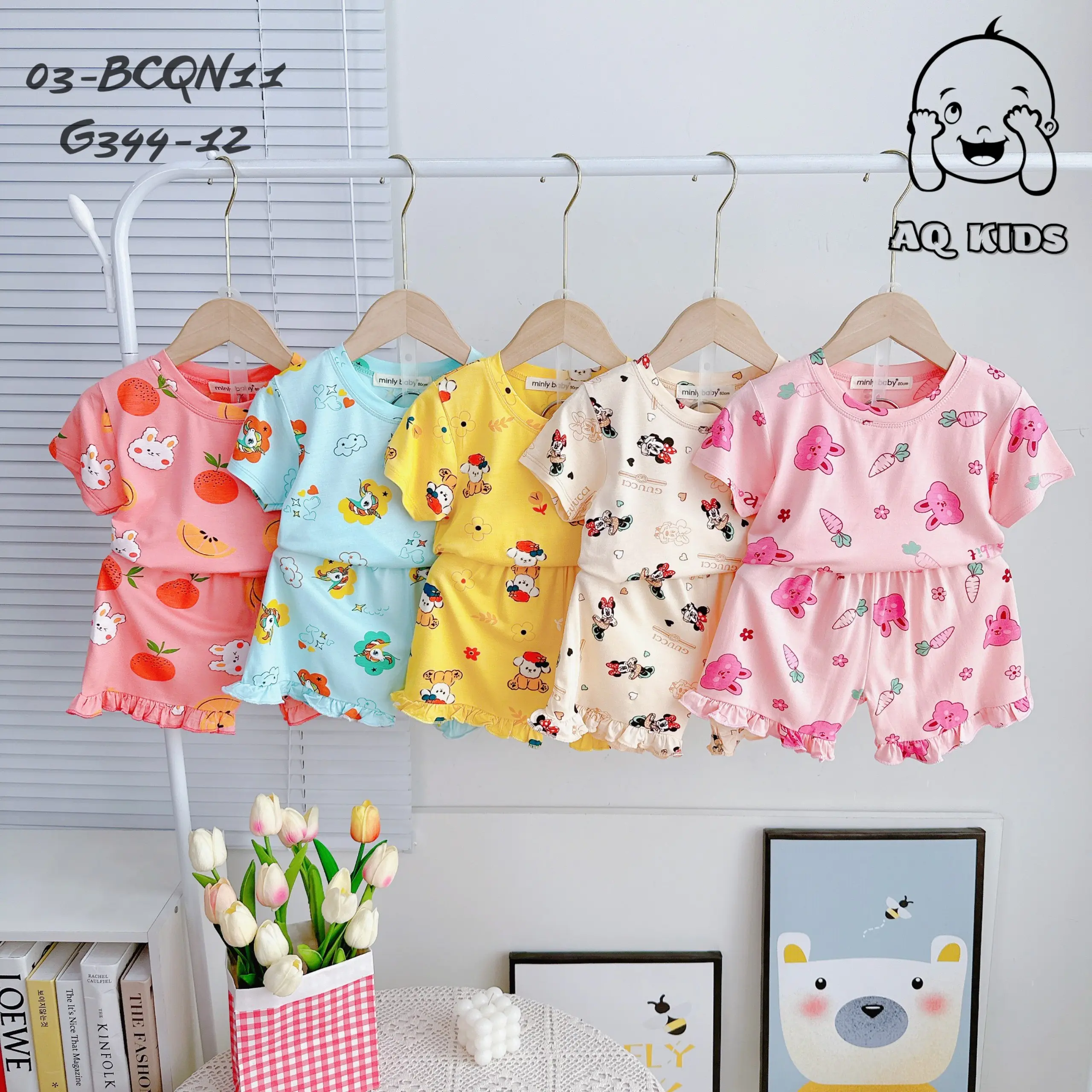 Quần áo đồ bộ trẻ em thun lạnh đồ bộ bé gái tay ngắn quần lai bèo