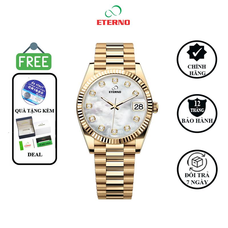 Đồng Hồ Nam ETERNO E24-0039 Sang Trọng, Múi Giờ Đính Đá Cao Cấp, Chống Nước 3ATM