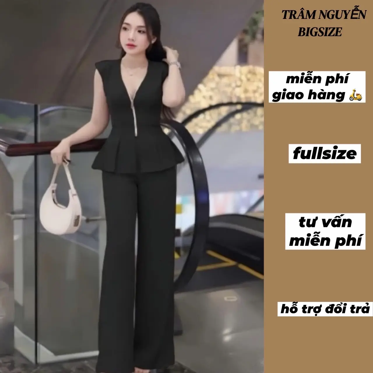 Set áo kèm quần BIGSIZE áo dây kéo quần ống suông thanh lịch tôn dáng 60-90 ký chất liệu mềm mịn Nữ Women bộ  áo