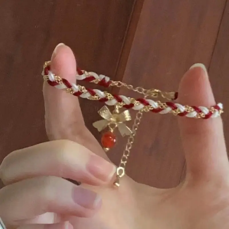 Christmas Red Braid Rope Bow Bracelet Atmosphere Sweet and Simple Woven Hand Strap Gift for Bestie Bracelet