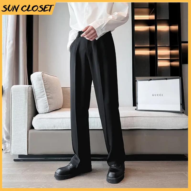 Quần âu nửa cạp chun SUN CLOSET MÀU ĐEN form suông rộng nam nữ Menswear Pants có thể giặt máy thời trang thanh lịch 5