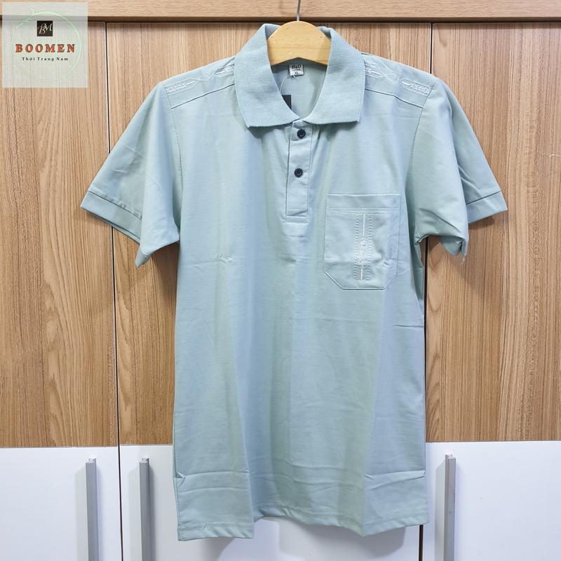 [NEW TRỤ] Áo Thun Nam Cổ Trụ Trung Niên Có Túi Chất Cotton Loại Trơn Thiêu Viền From Rộng Tay Lỡ Size Từ 50 - 80kg Menswear Top Polo Có Cổ