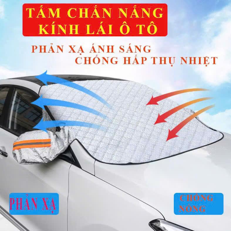 Tấm Bạt Che Nắng Kính Lái Ô Tô 4 Lớp Có Tai Gương Cách Nhiệt Chống Nóng Hiệu Quả - Nhôm Màng PEVA + Tráng Bạc