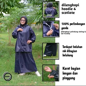 jas hujan wanita Rok Mantel hujan setelan baju dan rok dewasa bahan Tebal kuat lentur anti rembes gamis Syari jas hujan windproof xxl