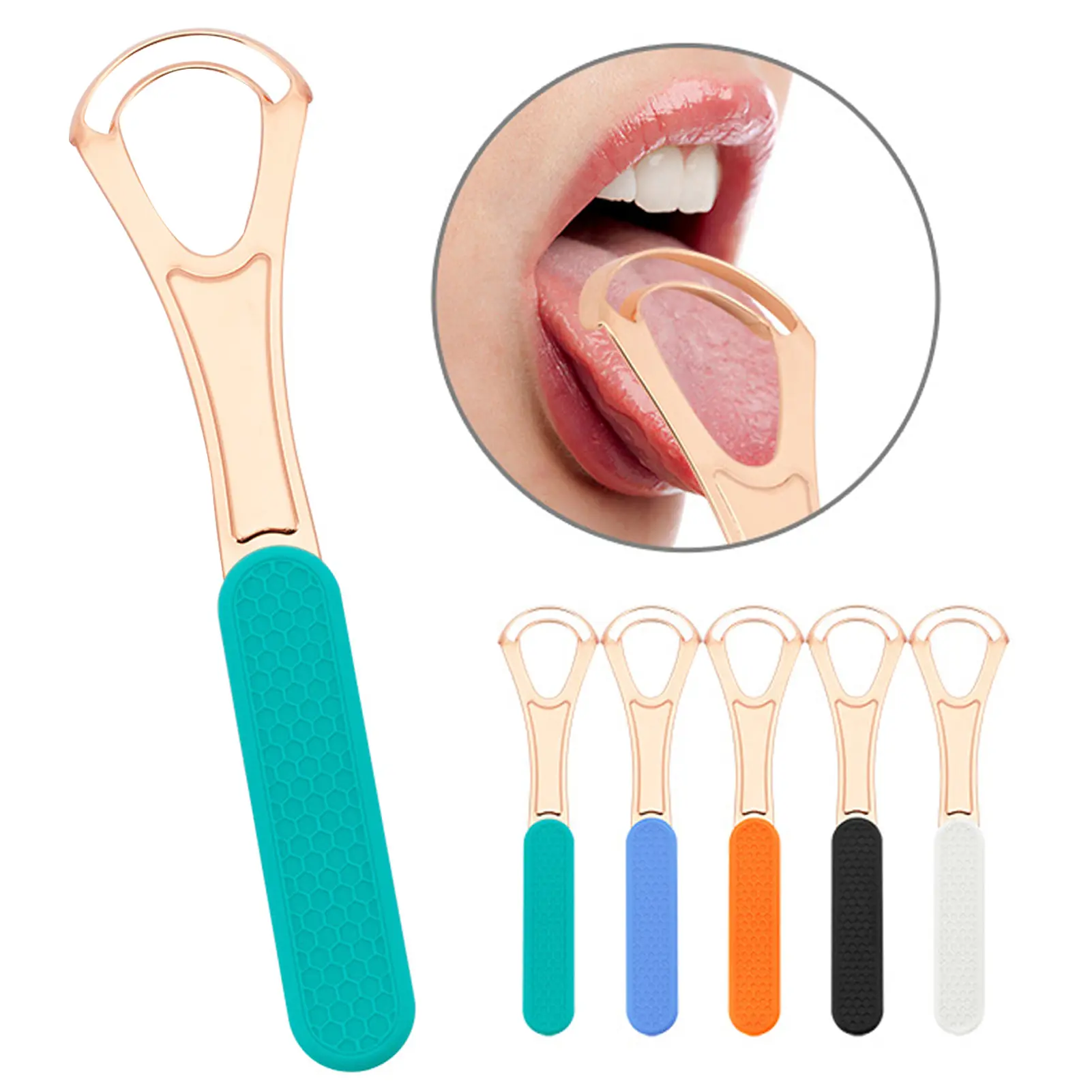 Stainless Steel Double Layer Tongue Scraper High Strength Semi-circle Flexible Tongue Brush with Non-slip Handle for Thorough Cleaning