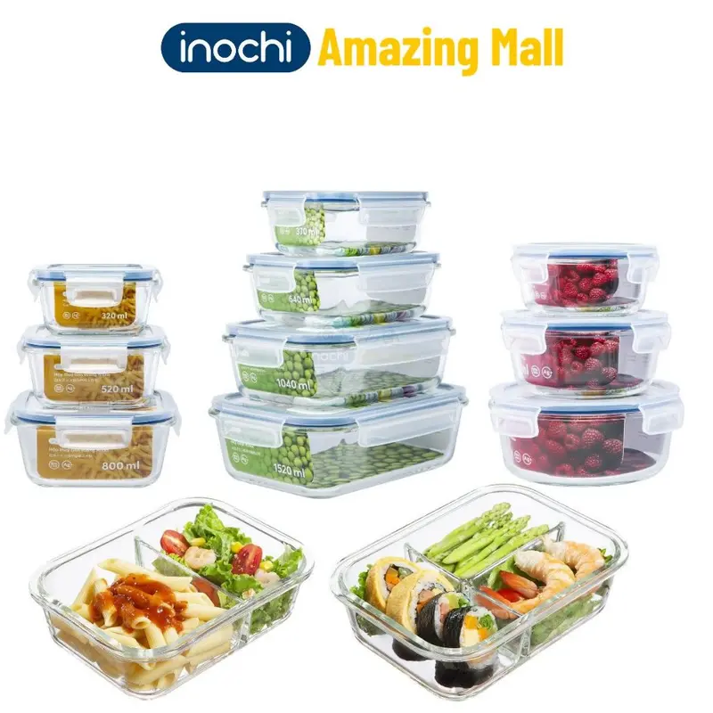 Hộp thủy tinh chịu nhiệt Nikko Inochi nắp trắng có lổ thoát hơi khóa 4 chấu chắc chắn Inochi Amazing Mall 0