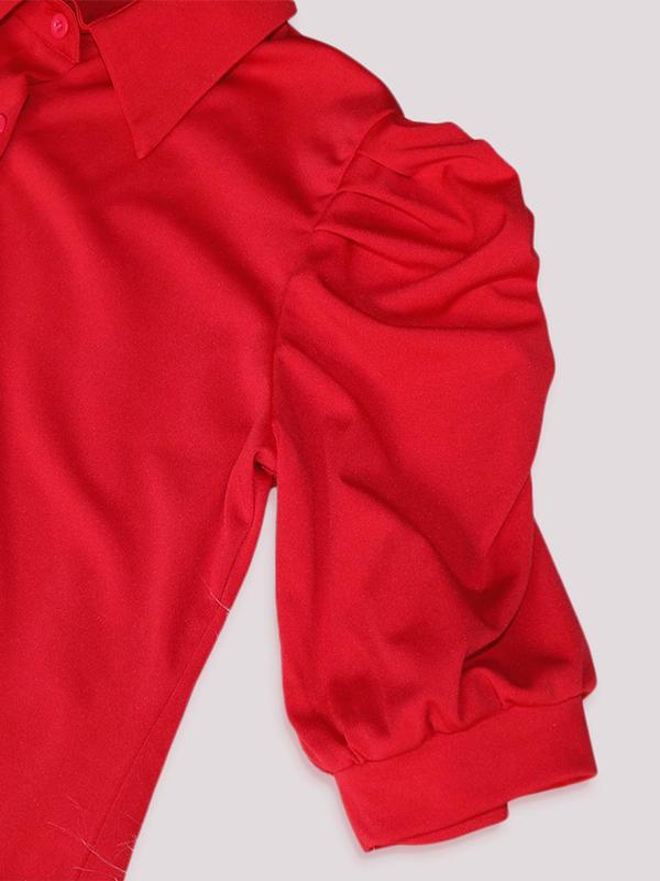 Women's Plain Ruched Contrast Mesh Frill Trim Long Blouse, Casual Knot Front Puff Sleeve Button Front Top for Summer, Ladies Clothes for Daily Wear Valentine's Day, gift 4