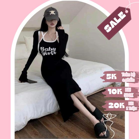 SALE SẬP SÀN - Set Đầm Váy 2 Dây Đan Chéo Ôm Body Sexy Dáng Dài Kèm Áo Khoác Croptop Nữ Bigsize Baby Girl LiVi Bigsize 40kg - 100kg Dress Màu Đen