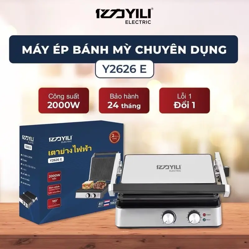Máy Kẹp Nướng, Ép Bánh Mỳ YILI Y2626 E Làm Đồ Ăn Sáng 2000W 1