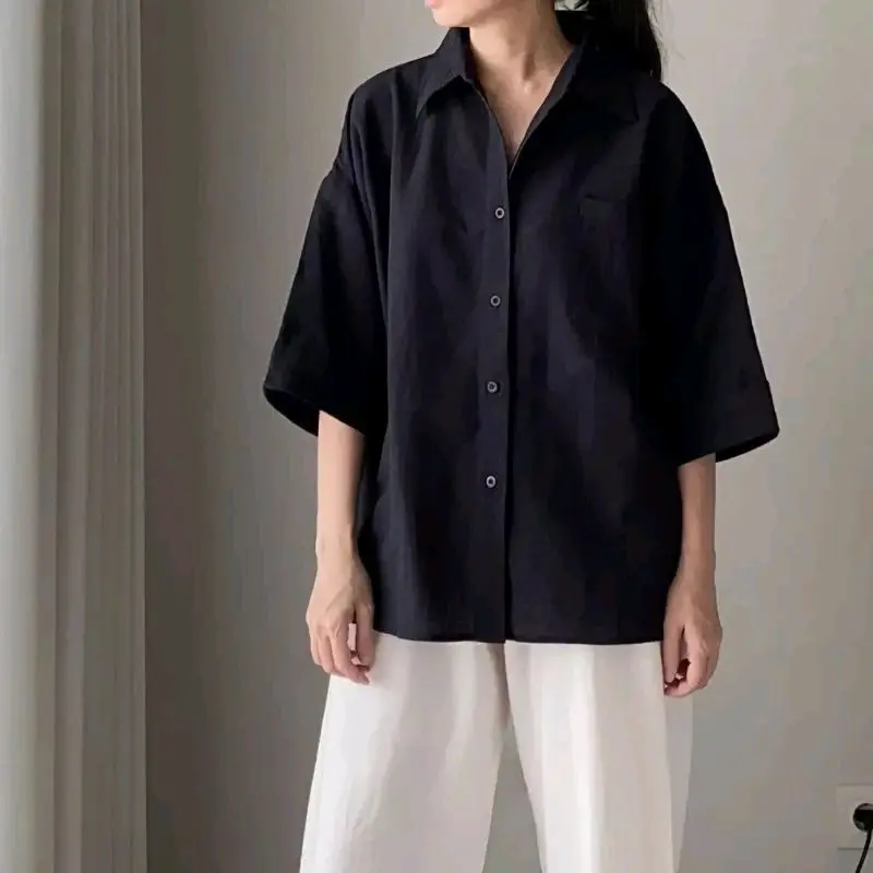 M-Jon Olivia Shirt Kemeja Linen Oversize Lengan 3/4 Polos Wanita 6