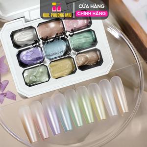 Gel Dặm Huaxi 9 Màu Ngọc Trai Nhũ 002 Siêu Mịn Làm Nail Không Cần Pha Bột 2.5g/ô Vẽ Hoa Sơn Móng Tiện Lợi