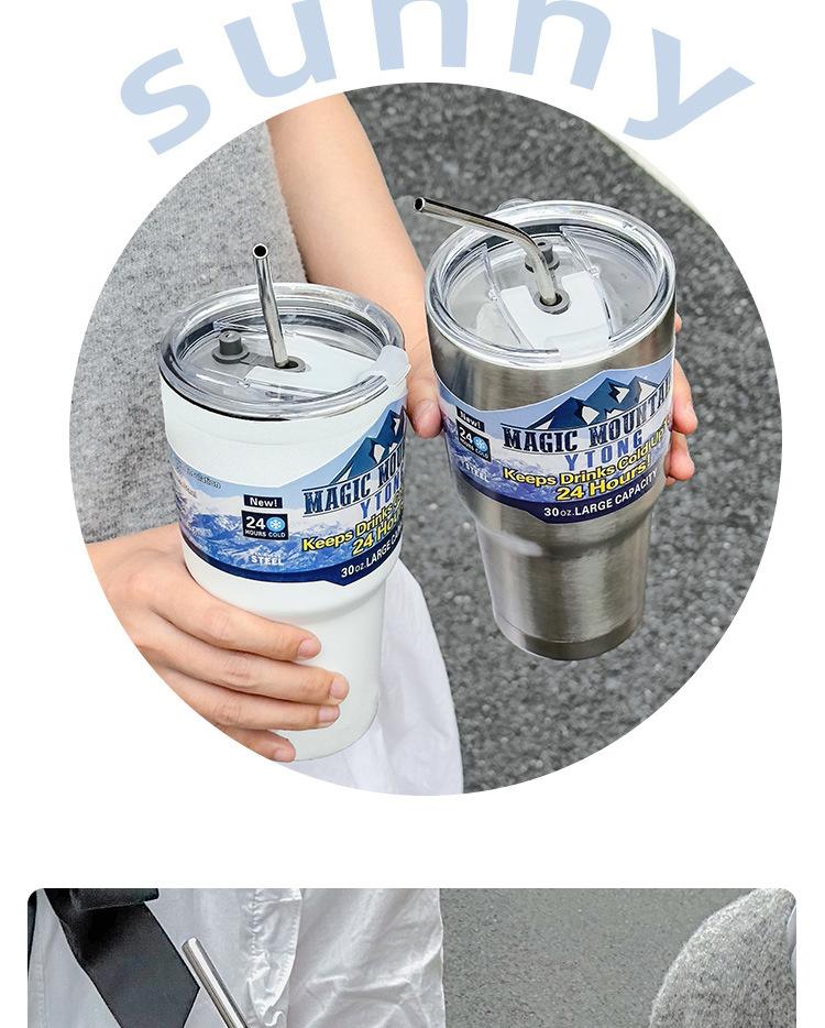 Product Introduction of Stainless Steel Freeze Thermos Cup with Straw Ice Coffee Drink Vacuum Insulated Bottle Car Travel Outdoor Mountain Cup 25