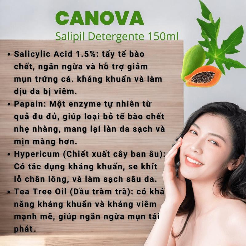 Sữa Rửa Mặt CANOVA Kiểm Soát Dầu Sạch Sâu Từ Châu Âu Canova Salipil Detergente 150ml - KIKIDA da khỏe đẹp Nữ Skincare Women Cho Bé 4