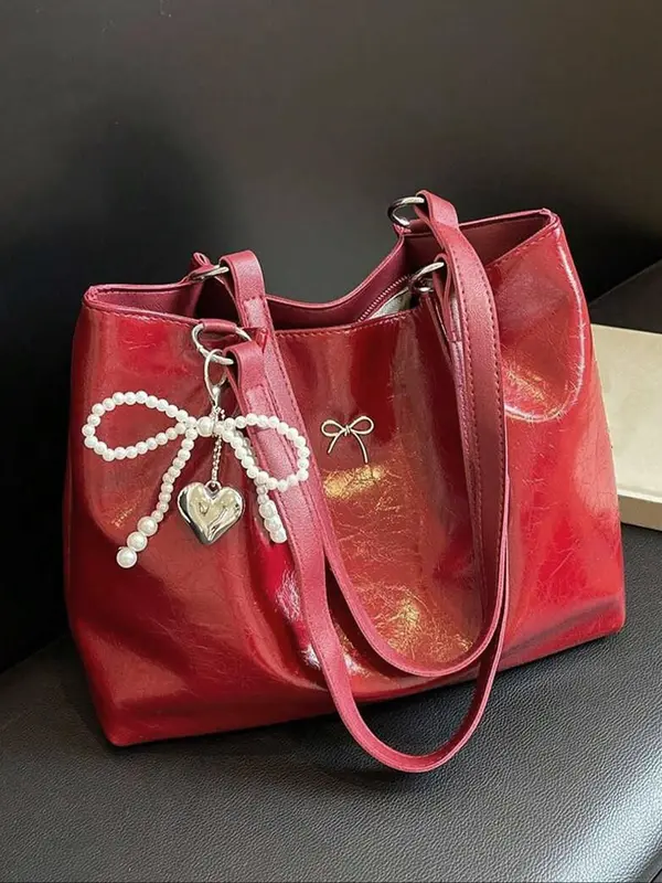Women's Elegant Bowk Decorated Tote Bag, Fashionable Large Capacity Shoulder Bag for Daily Used, Casual Trendy Versatile High-quality Daily Commuting Bag 2