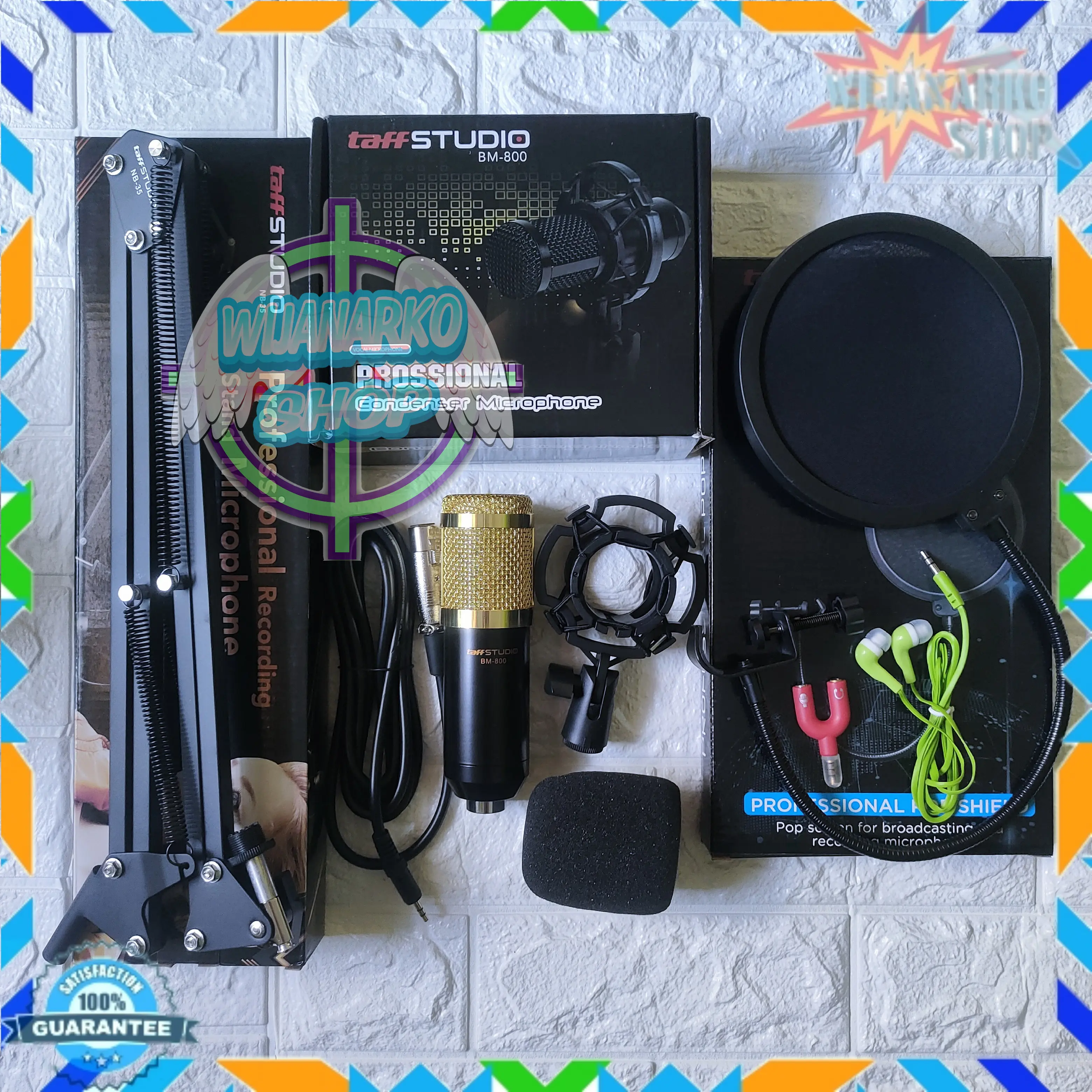 Paket Rekaman 1 Mic BM 800 + Stand dan Pop Filter Splitter Earphone karaoke podcast