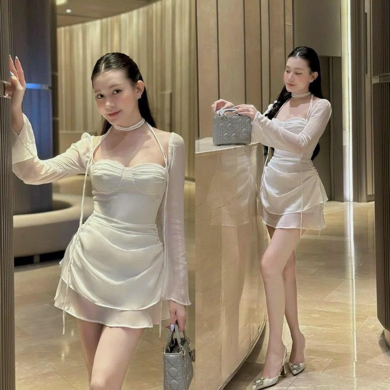  Đầm Thiết Kế Đi Tiệc Nhúng Eo Tôn Dáng Cho Nữ 4 Màu Váy Lưới Tay Dài Ôm Body Quyến Rũ Váy Đầm Sang Chảnh có ảnh thật  Women Dress Trắng 