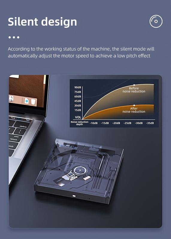 Product Introduction of External USB3.0 Optical Drive, External Mobile DVD Burner High-definition Player, Portable CD/VCD/DVD Player, Nine-grid Style Burner, For Burning, Reading, And Playing On Laptops And PCs. 9