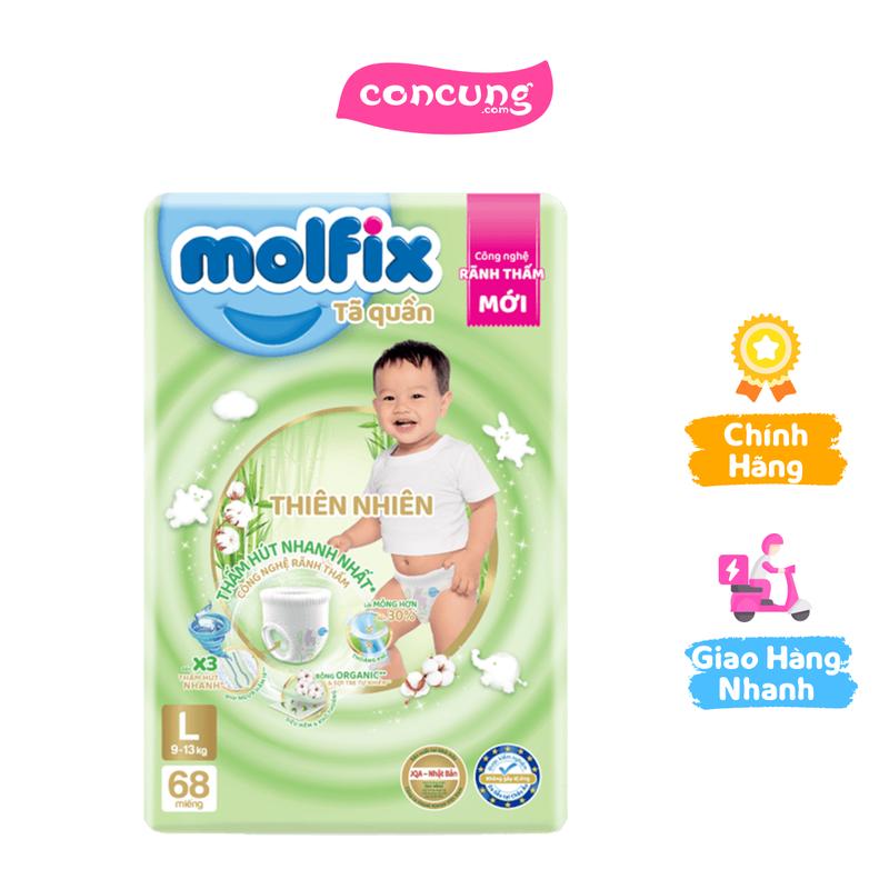 Bỉm tã quần Molfix thiên nhiên size L 9-13kg 68 miếng (giao bao bì ngẫu nhiên)