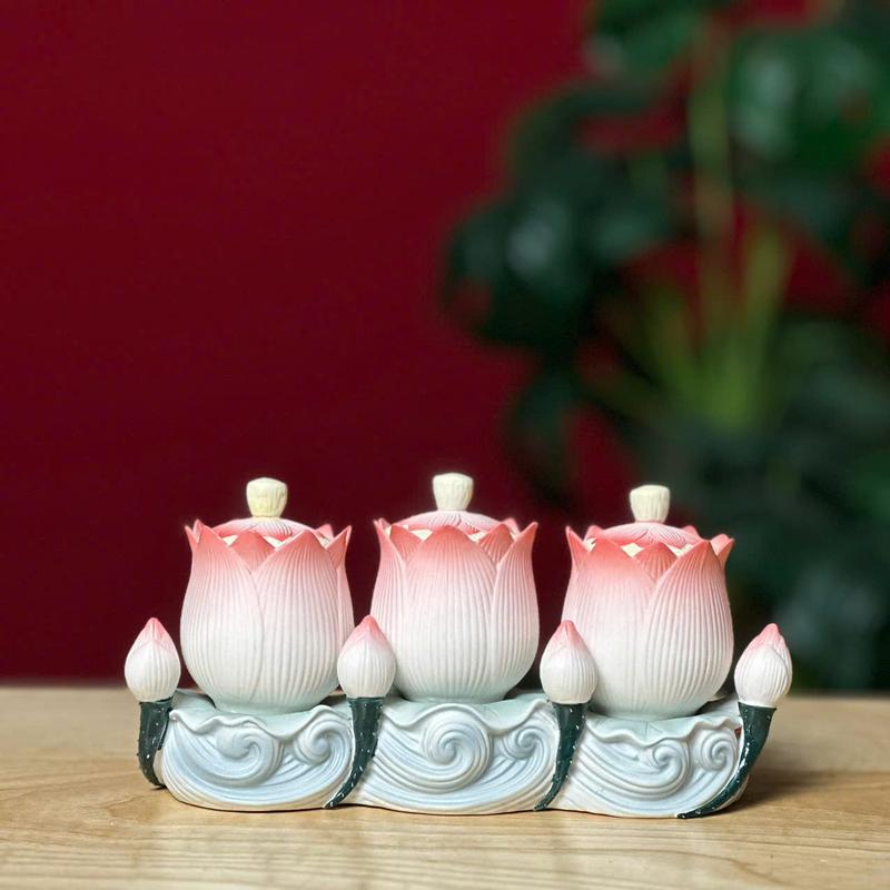 Bộ Kỷ 3 Chén Gốm Sen Hồng Cao Cấp - Tuệ Nga