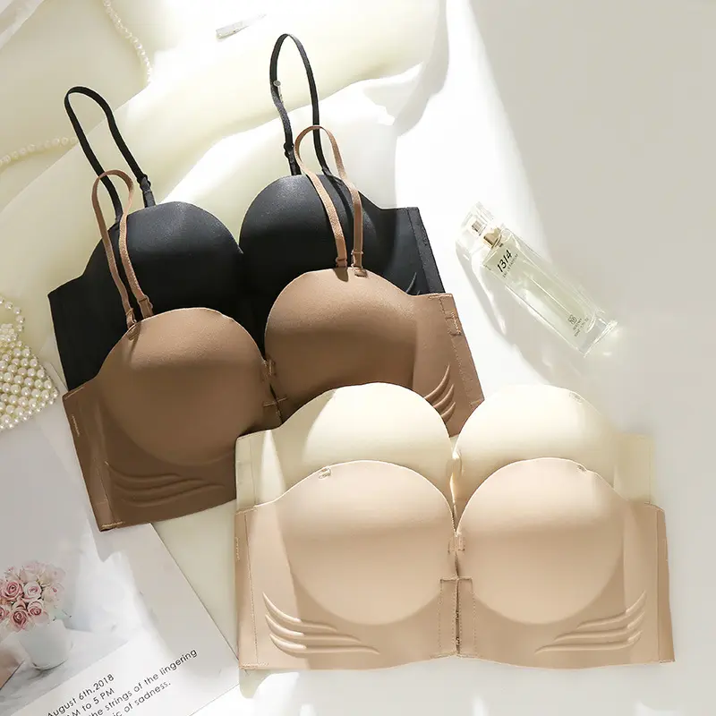 Áo Ngực Cài Trước, Lớp Hoàn Thiện Bóng, Thích Hợp Cho Kích Thước Ngực Nhỏ Thiết Kế Cỡ Lớn, Kiểu Nâng Ngực, Dây Đeo Vai Có Thể Tháo Rời Liền Mạch, Đồ Lót Không Dây, Thoáng Khí, Cúp Chống Trượt, Dành Cho Nữ