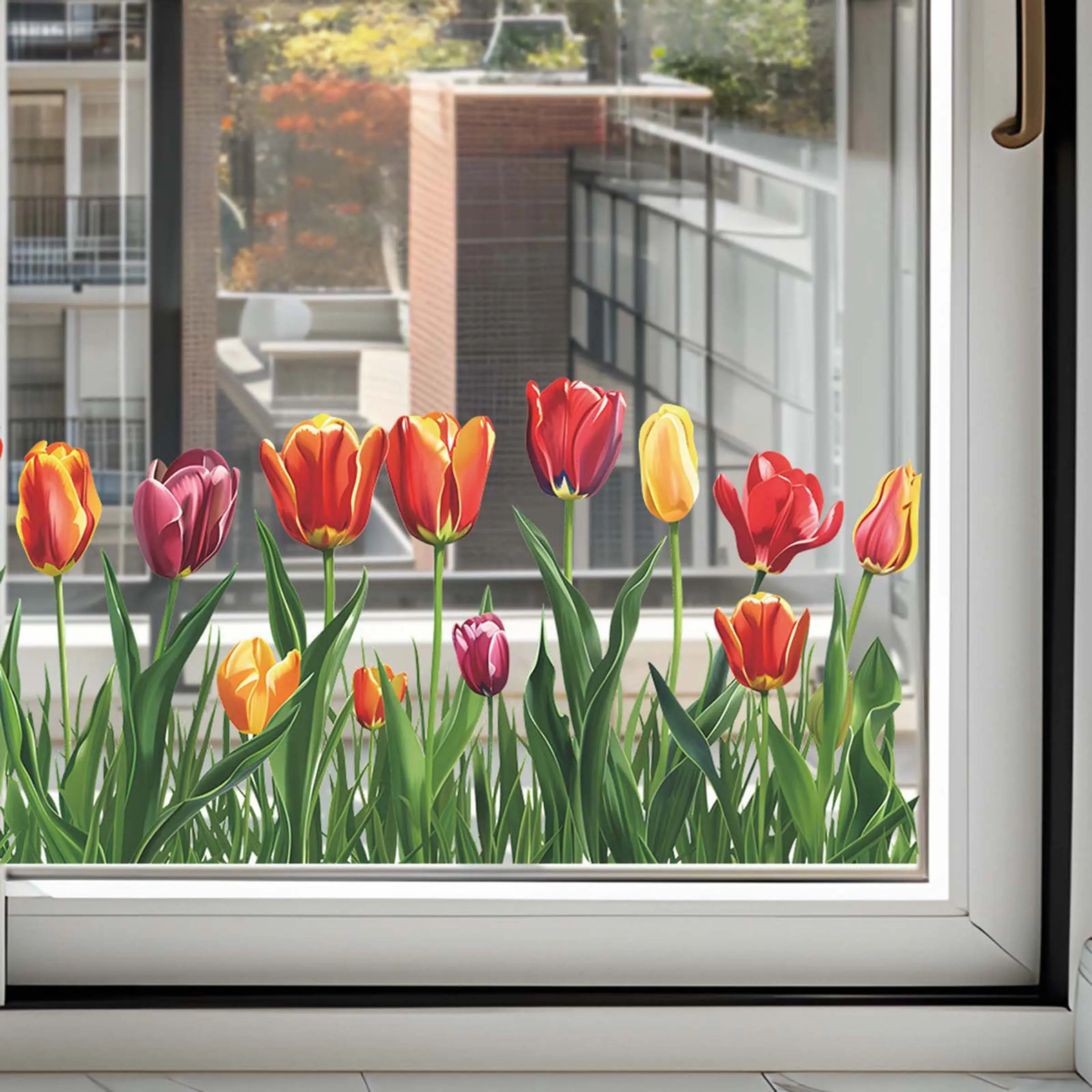 Tulip Pattern Window Sticker, Self-adhesive Removable Window Decal, Decorative Sticker Suitable for Home Glass Window & Door, Decoration, Interior