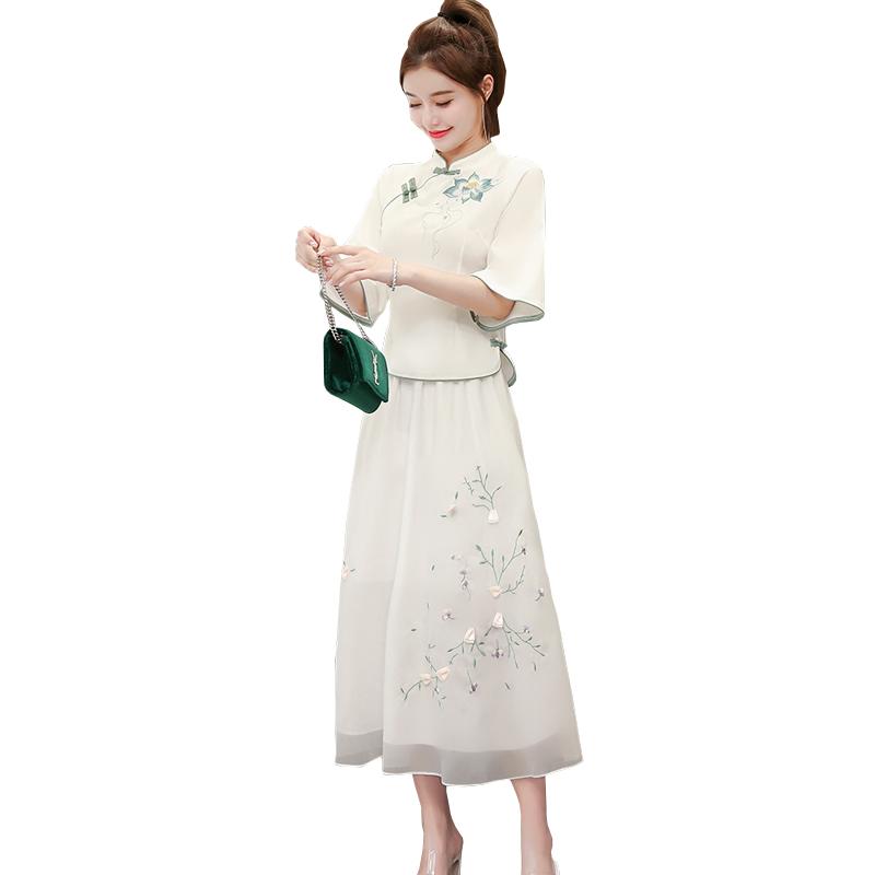 2024 New Chinese Style Women's Clothing Improved Adult Women's Han Chinese Clothing Autumn Ancient Costume Cheongsam Slim Fit Dress Two-Piece Set 6
