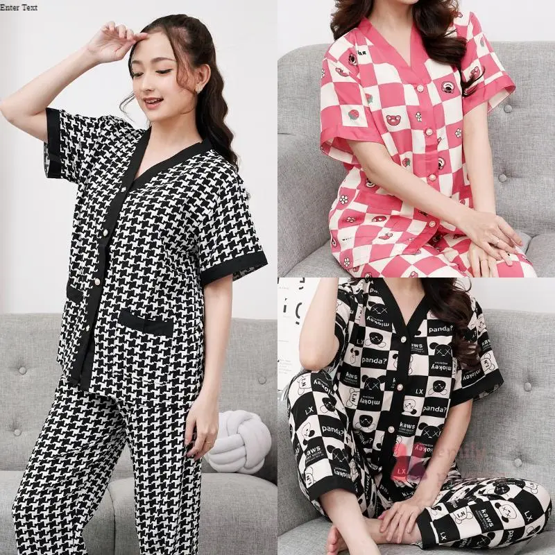 EMILY PIYAMA Baju Tidur Set Piyama Model Satin Kancing Depan Fit Pakaian Tidur Wanita Dewasa