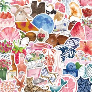 Pegatinas de Patrón de Vida Marina en Acuarela (50 piezas), Pegatina de Dibujos Animados, Pegatina Decorativa DIY para Funda de Celular, Computadora, Guitarra, Bolsa, Vaso de Agua, Álbum de Recortes, Adornos