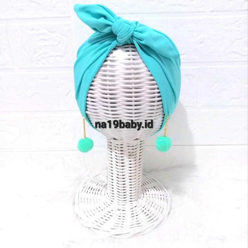 Turban Bayi Pita Kelinci Anting Pompom / Tutup Kepala Anak Cewek Perempuan 1