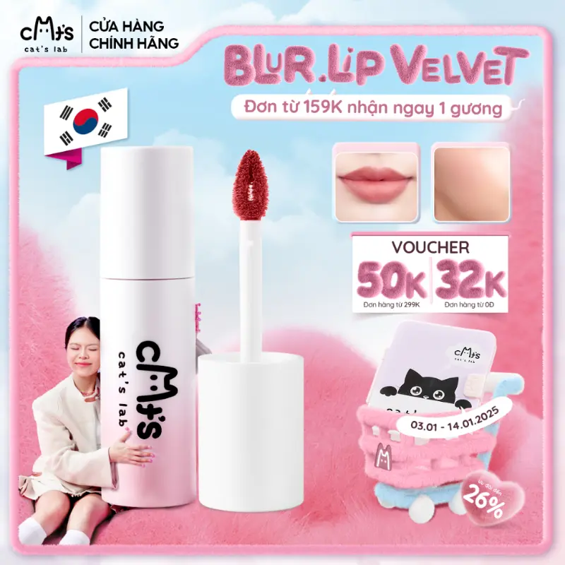Son Kem Cat's Lab Blur Lip Velvet Chất Lì Mềm Mịn và Dễ Tán 25.5g Cosmetic Mỹ Phẩm Women Trang Điểm