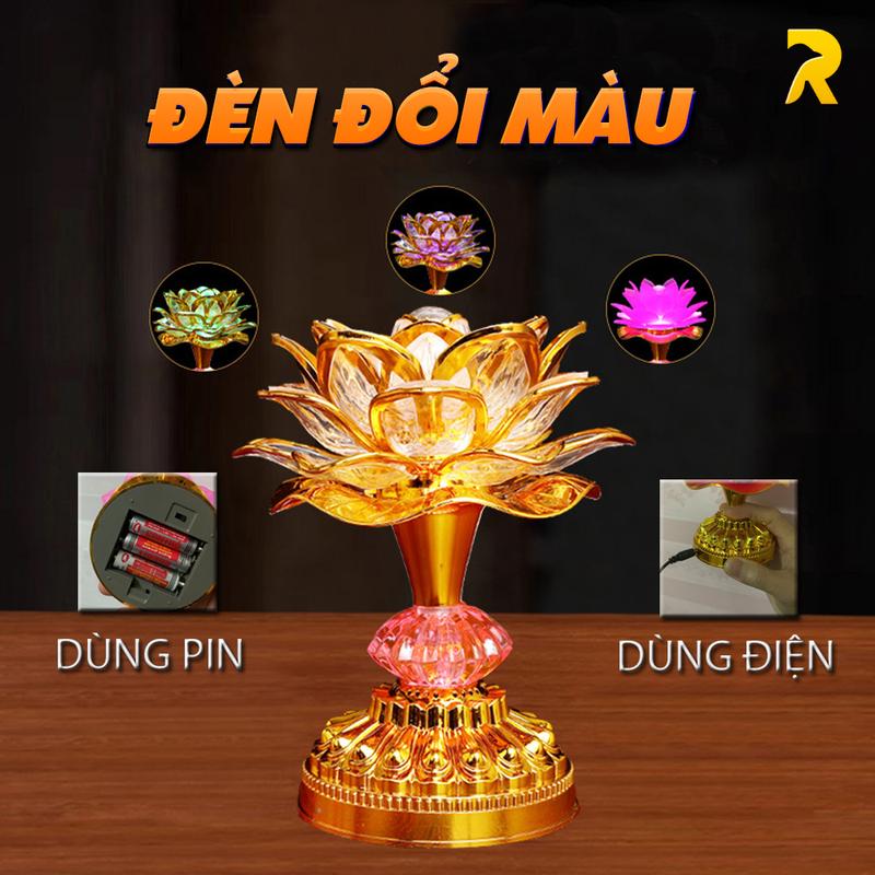 Đèn Bàn Thờ Hoa Sen Led Đổi Màu, Mẫu Đèn Thờ Đẹp Dùng Pin Hoặc Điện