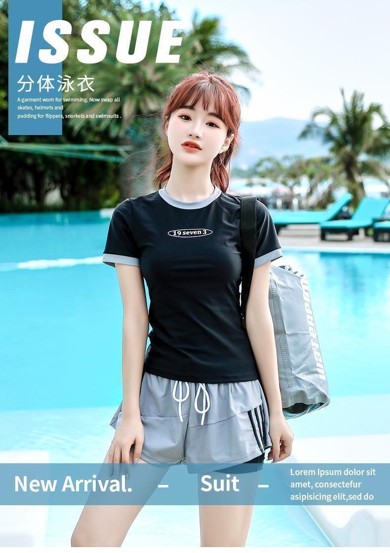 Product Introduction of Two-piece Swimsuit for Women with Short Sleeve Belly Cover and Thin Sports Spa 26