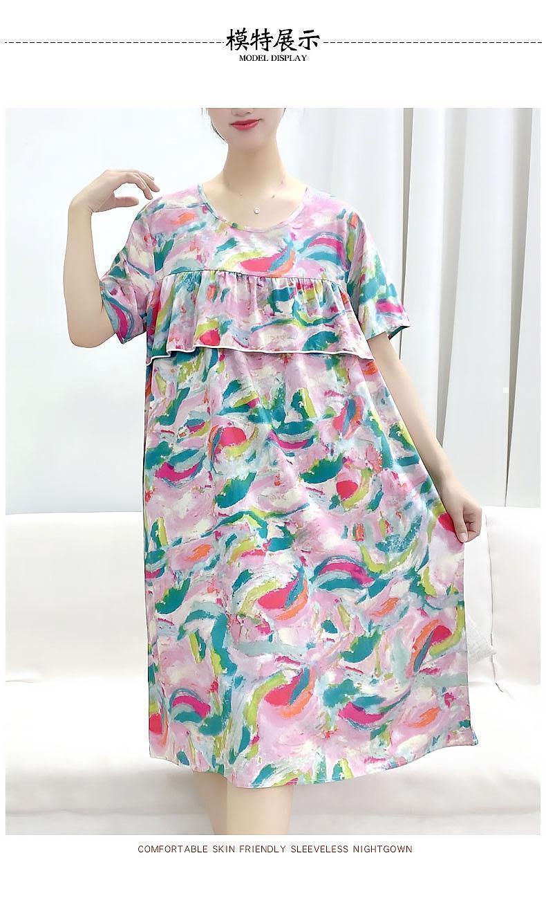 Product Introduction of Cotton and silk short-sleeved dress, summer new anti-bumping loose nightdress loose can be worn outside thin loungewear women 29