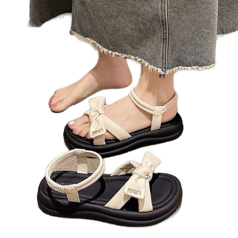 Lùi 1 size Sandal nữ MIU QUAI THẮT NƠ bản to chất da mềm siêu êm - Nhung DéP 7 GiàY Cao Su Shoes