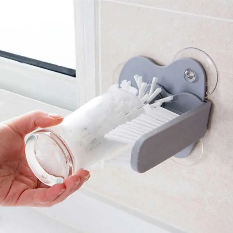 Sikat Praktis Cuci Gelas Botol dengan Perekat Dinding Stainless Cleaning 1