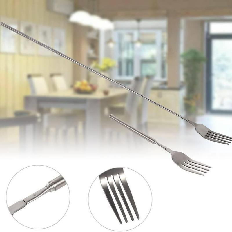 Western Style BBQ Dinner Fruit Dessert Long Handle Forks, 1 Count Stainless Steel Telescopic Fork, Dessert Fork For Home Kitchen, Cutlery & Tableware Supplies 1