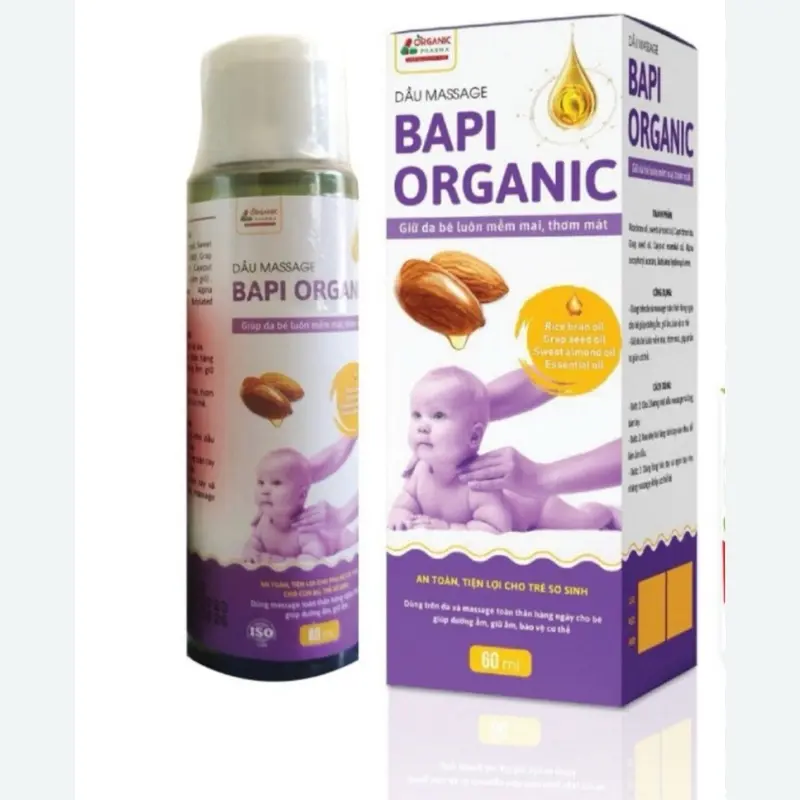 Dầu massage cho bé Bapi Organnic 60ml, Dầu massage giúp da bé luôn mềm mại