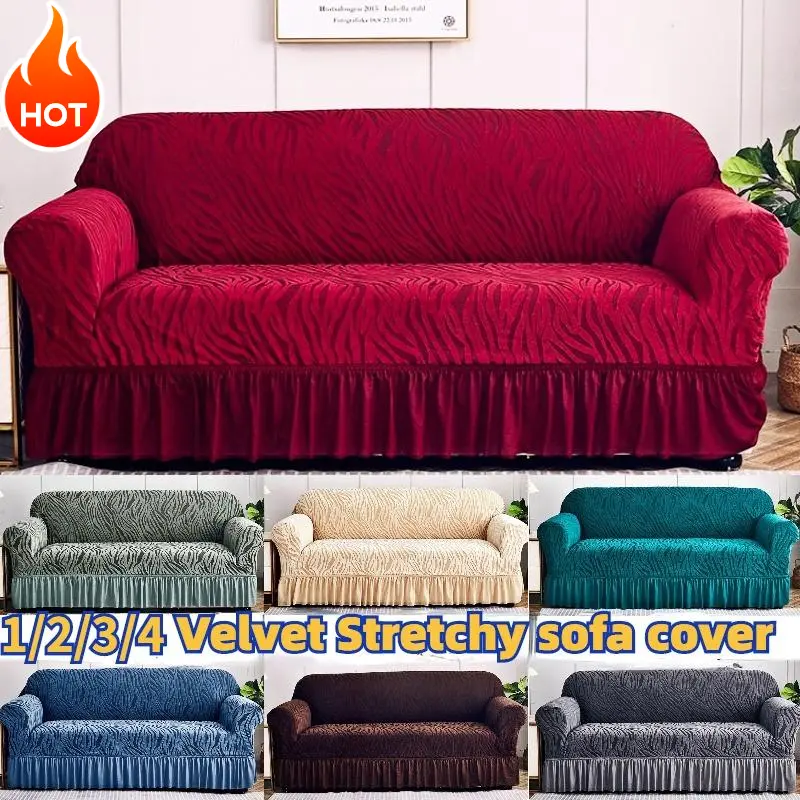 Revamp Your Living Room with Thickened Cationic Skirt Sofa Cover Christmas Universal Elastic Slipcover for L-Shaped Living Room Sofa, Protecting and Beautifying Your Sofa Cushions