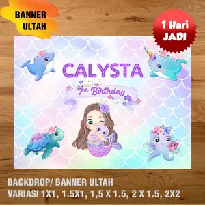 MERMAID BANNER/ BACKDROP/ SPANDUK ULANG TAHUN UL-TAH Anak