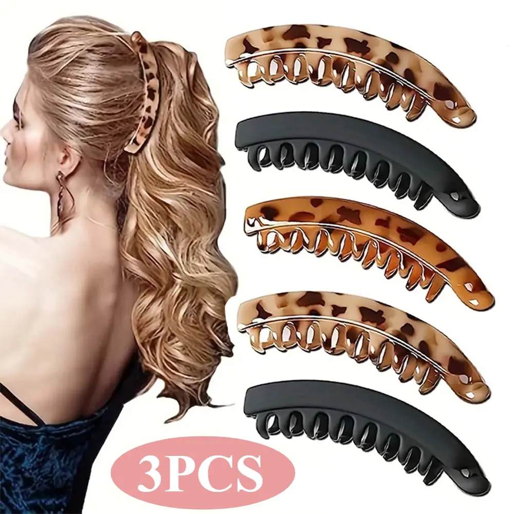 1/3pcs Retro Banana Hair Claw Clip Big Hairpin Girls Ponytail Hairgrips Leopard Headwear Exquisite Simple Fashion Hair Accessories