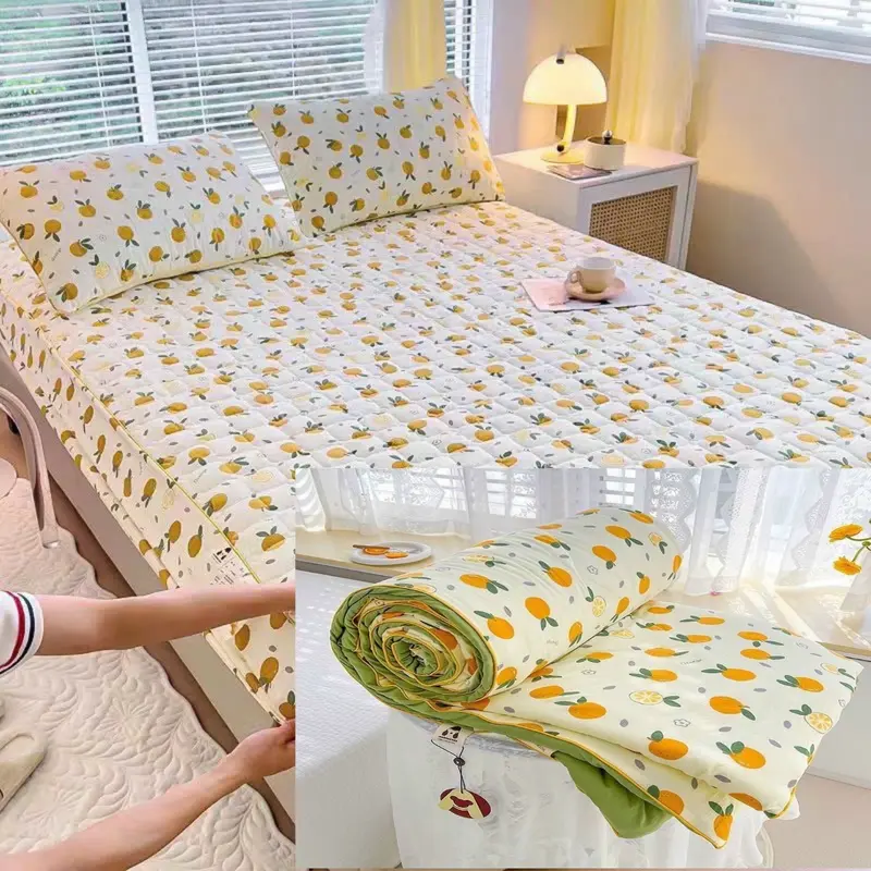 Set 4 món cotton sơ đũi đậu nành 1 ga bo chun , 2 vỏ gối đầu và 1 chăn 1