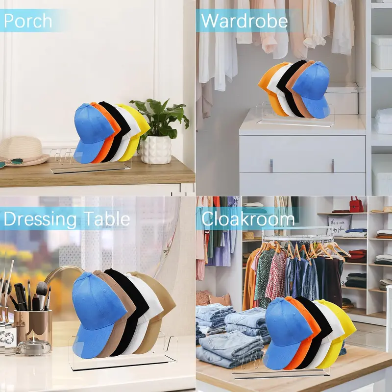 Acrylic Hat Stand, 2 Counts Baseball Cap Display & Storage Rack, Hat Holder for Bedroom, Closet, Dresser, Home Organizer 3