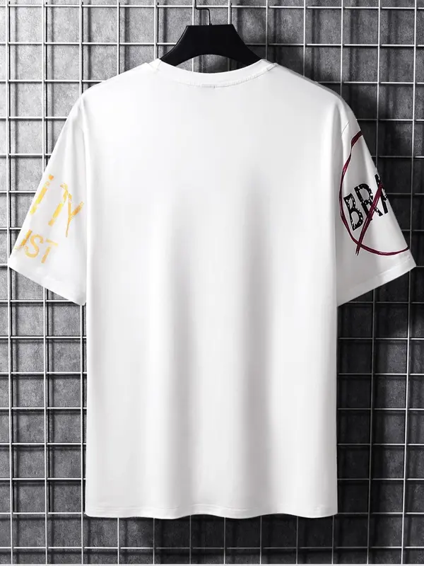 Men's Summer Letter Print Round Neck Tee, Short Sleeve T-Shirt, Casual Street Top for Men, Men Clothing for Summer Daily Wear, Summer Clothes 4